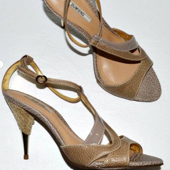 DUMOND NEW SZ 8 M BROWN TAUPE GENUINE LEATHER SANDALS STILETTO HEELS STRAPPY - Picture 4 of 8